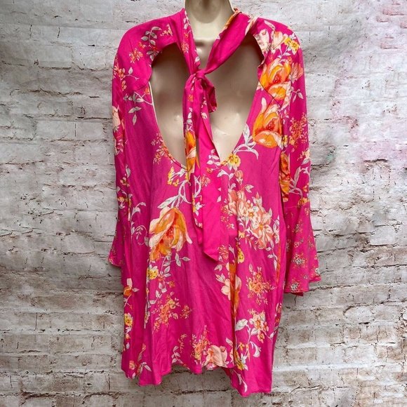 Free People Tate Bubblegum Pink Floral Mini Dress Lollipop Combo Size S Fun - Picture 2 of 6